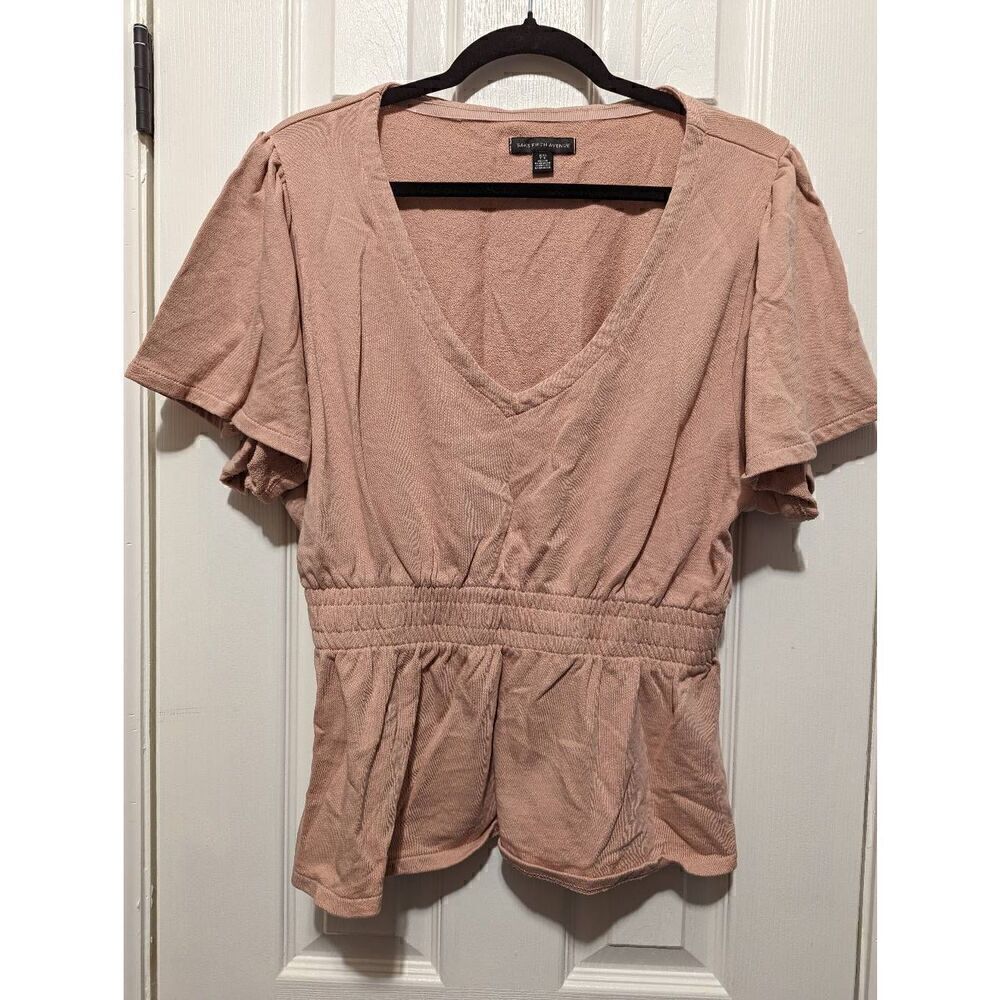 Saks Fifth Avenue v-neck peplum blush top size Large